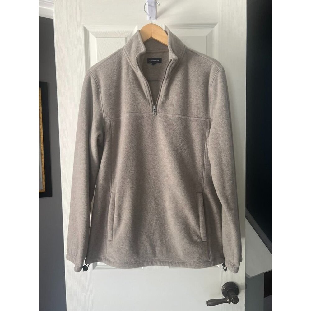 Croft & Barrow Mens Small Fleece Pullover Beige Quarter Zip Warm Fall Winter Top